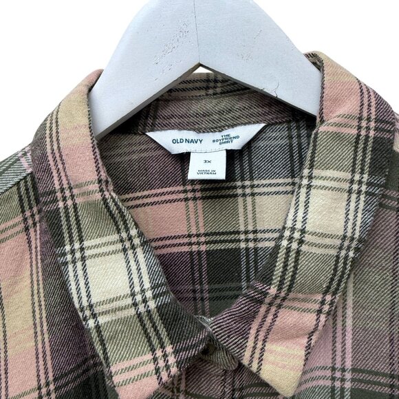 OLD NAVY Boyfriend Flannel Shirt Womens Plus Size 3X Green Plaid Button Down - Picture 5 of 8